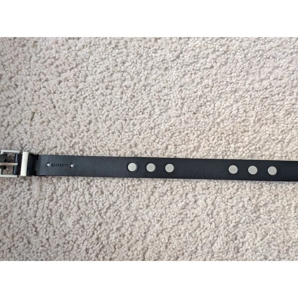 NWT AllSaints Black Punk 25mm Belt w/ Flat Silver Studs Sz XL